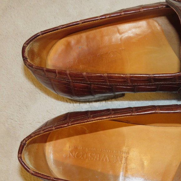 J.M. Weston 180 Brown Crocodile Belly Loafers 9E - Picture 10 of 11